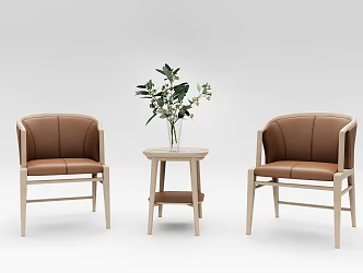 Modern leisure table and chair wooden single chair 3d model