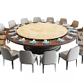 Elegant Round Dining Table Set with Marble Top Matching Chairs and Tableware 3d model