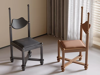 Black And Brown Leisure Chairs With Solid Wood Frame Upholstered Seats For Indoor Living Room 3d model