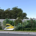 Rural Landscape With Stone Wall Lush Green Plants Bananas And Path