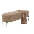 Beige Fabric Sofa Bench With Black Metal Legs And Striped Throw Blanket