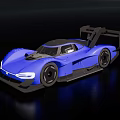 Blue Modern Sporty Race Car With Streamlined Design Large Rear Wing And Black Wheels