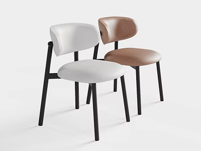 Modern Minimalist Dining Chairs With White And Brown Leather Seats And Black Metal Legs 3d model