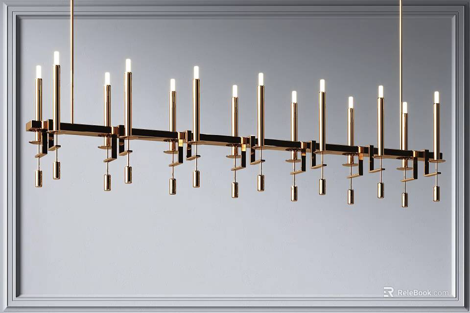 Modern Linear Brass Chandelier With Multiple Lights For Contemporary Interior Design 3d model