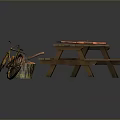 Rustic Outdoor Picnic Scene With Wooden Table Benches And Fire Pit