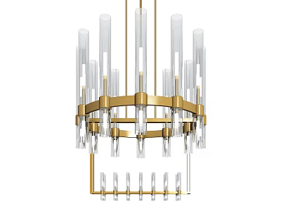 Modern Chandelier With Gold Circular Frame And Transparent Glass Tubes 3d model
