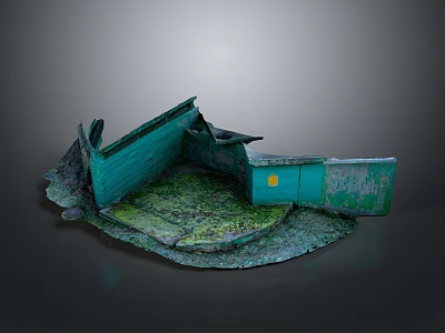 Weathered Green Wall Corner Scene With Mossy Floor And Damaged Panels 3d model