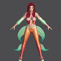 Game and Movie Character With Red Hair Shell Top Green Sleeves Orange Green Mermaid Tail