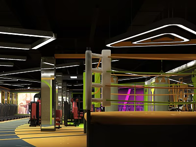 Modern Gym Interior With Boxing Ring Fitness Equipment And Bright Lighting 3d model