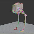 Mechanical Walker With Long Metal Legs Standing On Green Grass Field