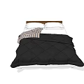 Double Bed with Black Diamond Pattern Comforter White Pillows and Striped Blanket 3d model