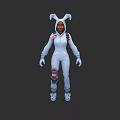 Cute Rabbit Ears Doll In Blue Onesie With Pink Knee Patches And Patterned Shoes