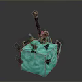 Minecraft Game Character With Sword On Turquoise Block Structure And Tools