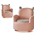 Pink Kids Chair With Ear Shaped Design And Gray Cushion Rounded Wooden Legs