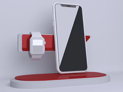 White Smartphone And Smartwatch With Red White Charging Stand Holder Design 3d model