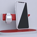 White Smartphone And Smartwatch With Red White Charging Stand Holder Design