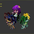 Colorful Anime Style Characters With Purple Blue Green Hair And Unique Outfits