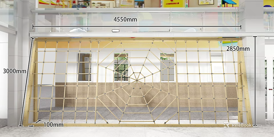 Kindergarten Outdoor Activity Area Featuring Large Climbing Net Structure For Kids Play 3d model 