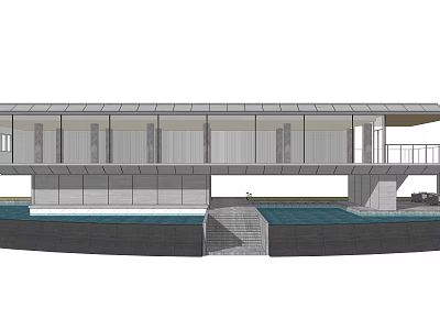 Modern Detached Villa With Large Glass Windows Horizontal Design And Pool 3d model