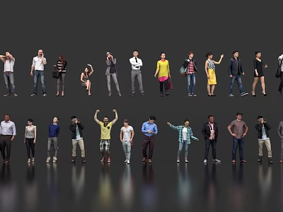 Multiple People In Various Poses Wearing Different Casual Outfits Standing Together 3d model