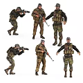 Military Soldiers in Various Combat Poses with Tactical Gear and Weapons