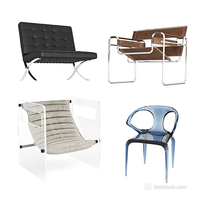 Modern Accent Chairs With Diverse Designs Leather Upholstery Metal Frames And Transparent Acrylic Styles 3d model 