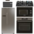 Modern Stainless Steel Kitchen Appliances Including Refrigerator Gas Stove Microwave And Oven