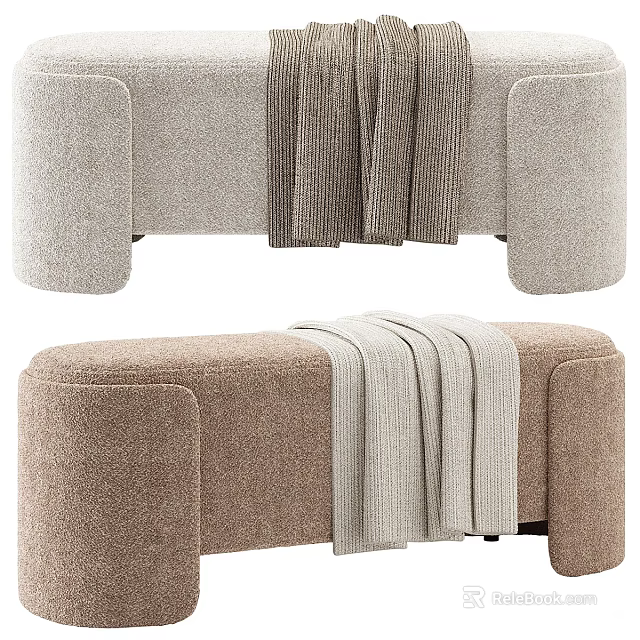 Light Gray And Brown Sofa Benches With Dark And Light Gray Throw Blankets 3d model 