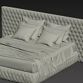 Modern Gray Double Bed With Quilted Headboard Pillows And Blanket 3d model