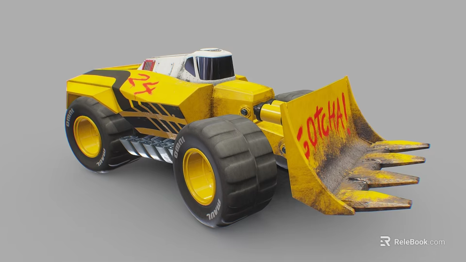Yellow Utility Vehicle With Large Tires And Loader Bucket 3d model