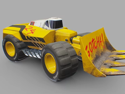 Yellow Utility Vehicle With Large Tires And Loader Bucket 3d model