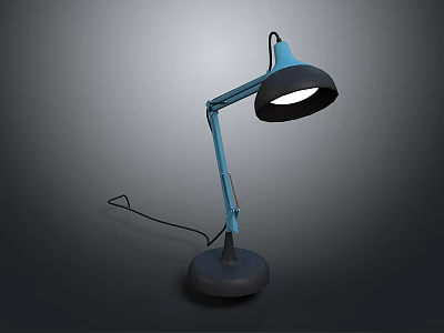 Modern Lighting Combination with Adjustable Metal Arm Round Base Blue Black Desk Lamp Design 3d model