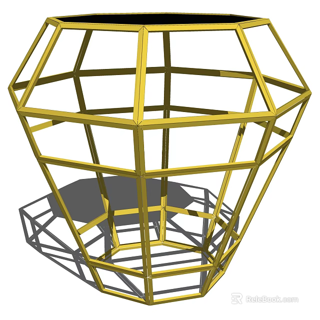 Modern Geometric Coffee Table With Gold Metal Frame And Openwork Structure Design 3d model 