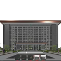 Modern Office Building Exterior Design With Plaza Trees Lighting And Glass Windows