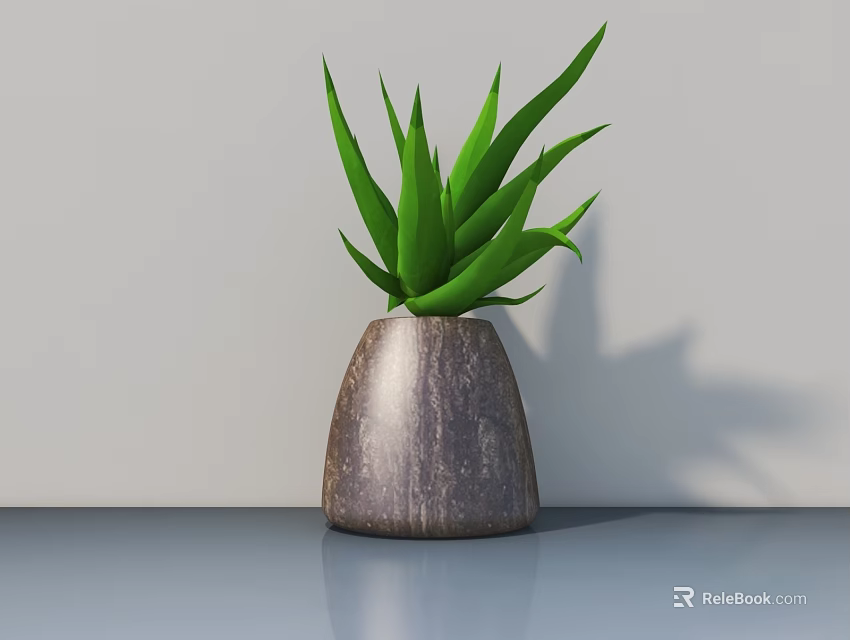 Stylish Bonsai Potted Plant with Green Leaves in Brown Textured Pot on Gray Tabletop 3d model 