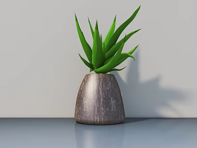 Stylish Bonsai Potted Plant with Green Leaves in Brown Textured Pot on Gray Tabletop 3d model