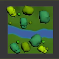 Colorful Green And Yellow Trees In 3D Scenic Grassland With Stream