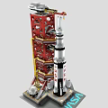 Detailed Building Blocks Rocket Model with Launch Tower and USA Design Elements 3d model
