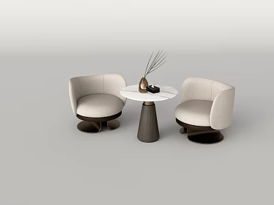 Casual Sofa Set with Two Beige Armchairs Round Marble Top Coffee Table and Modern Vase Decoration 3d model