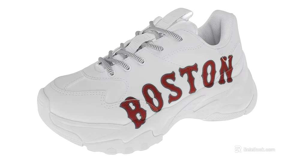 White Boston Sneakers with Red Side Lettering Casual Sporty Comfortable Design 3d model 