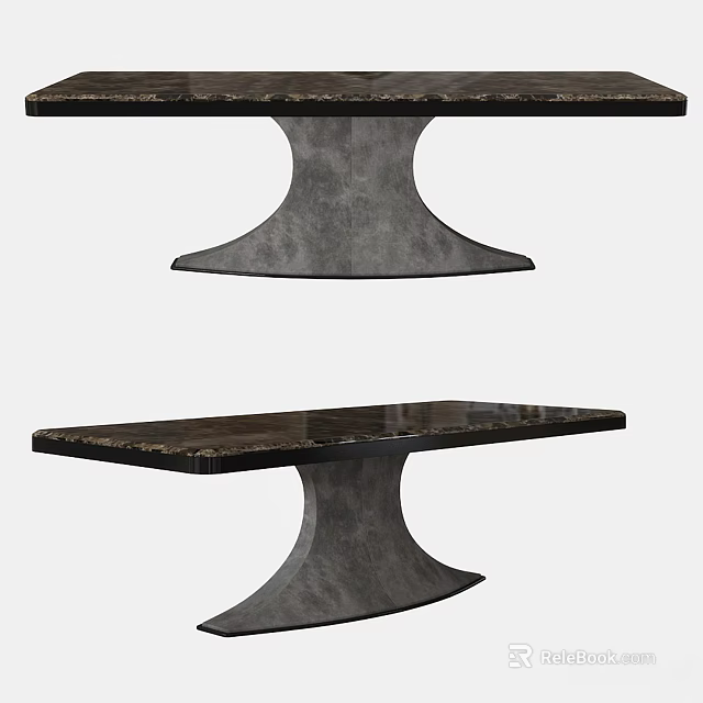 Two Modern Design Tables With Black Tabletop And Metal Pedestal Base 3d model 