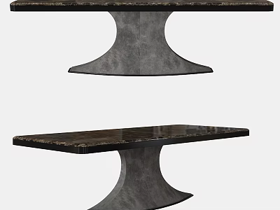 Two Modern Design Tables With Black Tabletop And Metal Pedestal Base 3d model