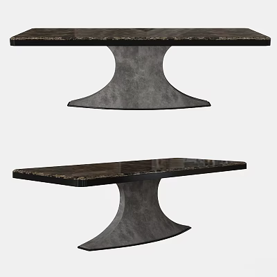 Two Modern Design Tables With Black Tabletop And Metal Pedestal Base 3d model