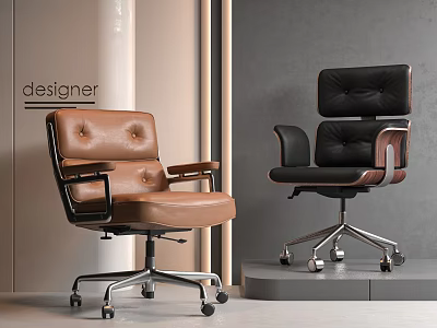 Modern Designer Leather Office Chair With Swivel Wheels And Comfortable Seat 3d model