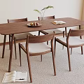 Rectangular Wooden Dining Table With Four Upholstered Chairs Fruit Plate Open Book And Green Plant