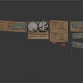 Industrial Equipment Storage Setup With Metal Drums Wooden Pallets And Carts