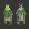 Forest Themed Female Characters With Deer Antler Headdress Green Leaf Cloak Pink Dress And Red Strapped Shoes