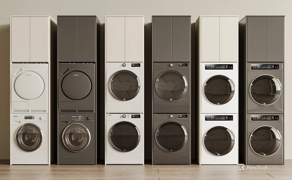 Modern Stackable Washing Machines In Various Colors For Home Laundry Design 3d model