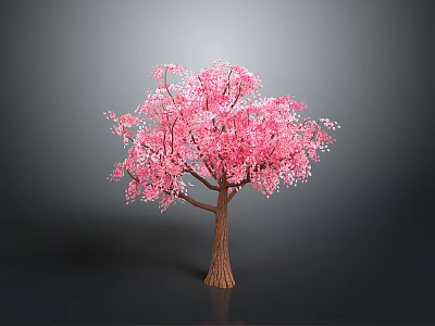 Vibrant Pink Flowering Tree with Brown Trunk and Gray Background 3d model