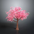 Vibrant Pink Flowering Tree with Brown Trunk and Gray Background